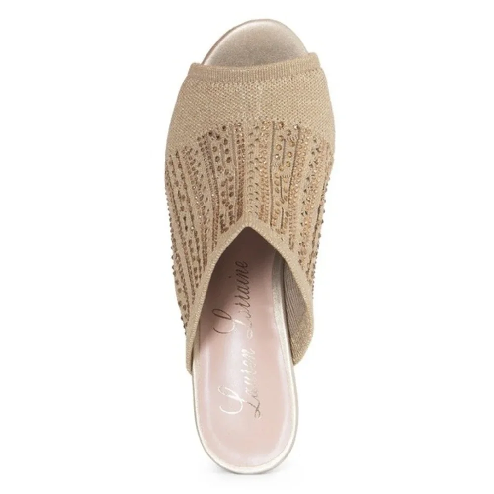 Lauren Lorraine MARTHA Rhinestone Stretch Wedge Gold Size‎ 11 NEW Retail $90